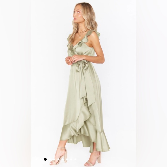 Show Me Your Mumu Samantha Ruffle Wrap Dress Moss Green NWOT - Picture 4 of 8